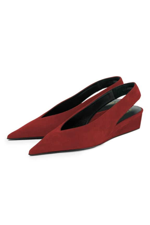 Women Comfy Pointy Toe Low Heel Slip On Pumps Wedges Elastic Slingback Strap Sandals Chic prom Dating Shoes Size 7 Red