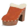 thumbnail image 1 of YDN Women Comfy Rivets Slip On Backless Mules Round Toe Fur Sandals Platform Chunky High Heels Daily Slide Shoes Size 10.5 Orange, 1 of 4