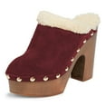 thumbnail image 1 of YDN Women Comfy Rivets Slip On Backless Mules Round Toe Fur Sandals Platform Chunky High Heels Daily Slide Shoes Size 14 Red, 1 of 4