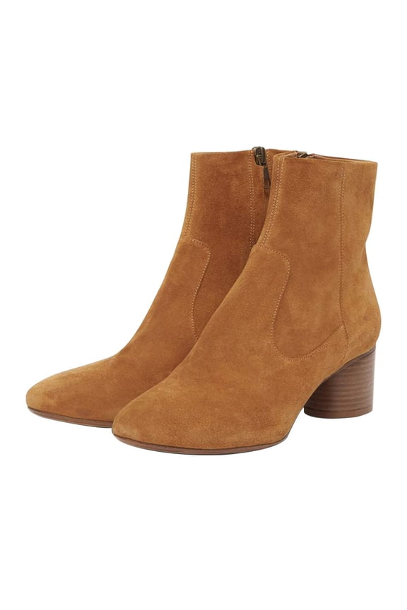 Women Comfy Round Closed Toe Ankle Bootis Medium Chunky Heels Booties Classic Zipper Pull On Office Shoes Size 6.5 Sandy Brown