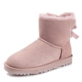 thumbnail image 1 of YDN Women Cozy Slip On Low Heels Back Bow Short Boots Round Closed Toe Flats Ankle Booties Winter Warm Shoes Size 10.5 Pink, 1 of 4