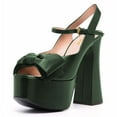 thumbnail image 1 of YDN Women Cute Bowknot Peep Open Toe Slingback Platform Sandals Chunky High Heels Ankle Strap Pumps Dress Prom Shoes Size 13 Dark Green, 1 of 4