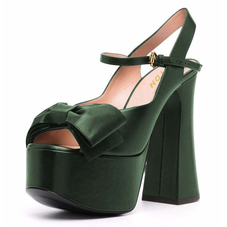 dark green dress sandals Ydn Women Cute Bowknot Peep Open Toe Slingback Platform Sandals Chunky High Heels Ankle Strap Pumps Dress Prom Shoes Size 5 Dark Green, Women's