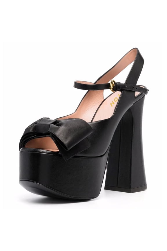 Women Cute Bowknot Peep Open Toe Slingback Platform Sandals Chunky High Heels Ankle Strap Pumps Dress Prom Shoes Size 6.5 Black