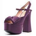 thumbnail image 1 of YDN Women Cute Bowknot Peep Open Toe Slingback Platform Sandals Chunky High Heels Ankle Strap Pumps Dress Prom Shoes Size 8.5 Dark Purple, 1 of 4