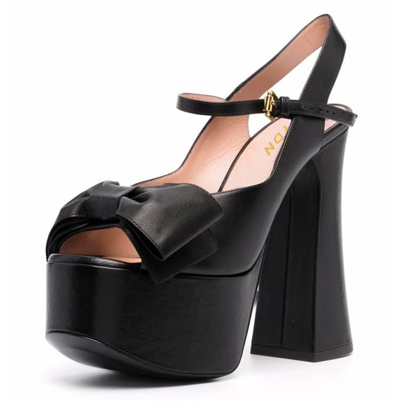 YDN Women Cute Bowknot Peep Open Toe Slingback Platform Sandals Chunky High Heels Ankle Strap Pumps Dress Prom Shoes Size 8 Black