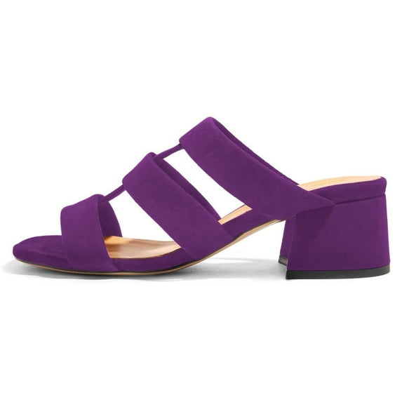 YDN Women Cute Round Open Toe Chunky Mid Heel Strappy Gladiator Sandals Chic Cutout Slip On Mules Casual Daily Shoes Size 7 Purple