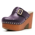 thumbnail image 1 of YDN Women Daily Rivet Studded Closed Toe Mules Platform Chunky Heels Buckled Strap Slip On Sandals Shoes Size 4 Purple, 1 of 1