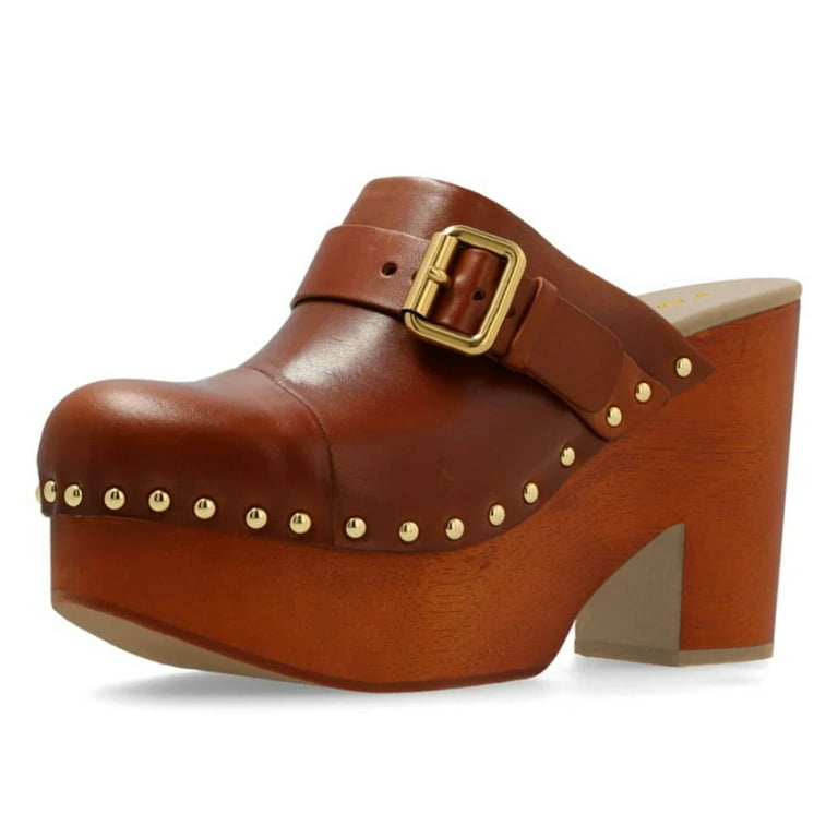 YDN Women Daily Rivet Studded Closed Toe Mules Platform Chunky