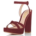 thumbnail image 1 of YDN Women Elegant Open Toe Chunky Block High Heel Sandals Ankle Buckle Straps Platform Pumps Wedding Dress Shoes Size 14 Dark Red, 1 of 4