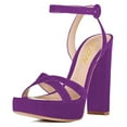 thumbnail image 1 of YDN Women Elegant Open Toe Chunky Block High Heel Sandals Ankle Buckle Straps Platform Pumps Wedding Dress Shoes Size 16 Purple, 1 of 4