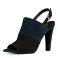 thumbnail image 1 of YDN Women Elegant Peep Open Toe Slide Mules Pumps Slingback High Chunky Heels Adjustable Buckle Slip On Shoes Size 7.5 Navy-black, 1 of 3