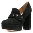 thumbnail image 1 of YDN Women Elegant Platform Chunky High Heels Pumps Buckled Round Closed Toe Slip On Dressy Prom Party Slide Shoes Size 5.5 Black, 1 of 1