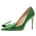thumbnail image 1 of YDN Women Elegant Pointed Closed Toe Large Bowknot Pumps Stiletto High Heel Slip On Dressy Sandal Bridal Wedding Party Shoes Size 10.5 Green, 1 of 5