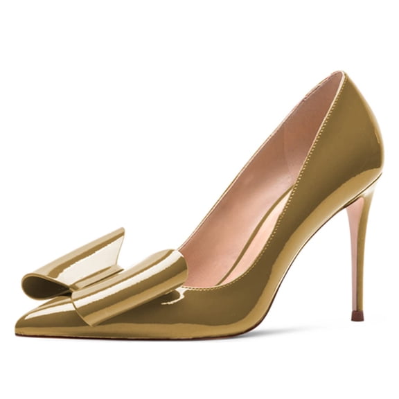 YDN Women Elegant Pointed Closed Toe Large Bowknot Pumps Stiletto High Heel Slip On Dressy Sandal Bridal Wedding Party Shoes Size 8.5 Dark Khaki