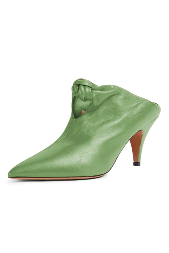 Women Elegant Pointed Toe Clogs Mules Knots Slip On Kitten Low Heel Sandals Comfy Walking Party Dressy Shoes Size 6 Green