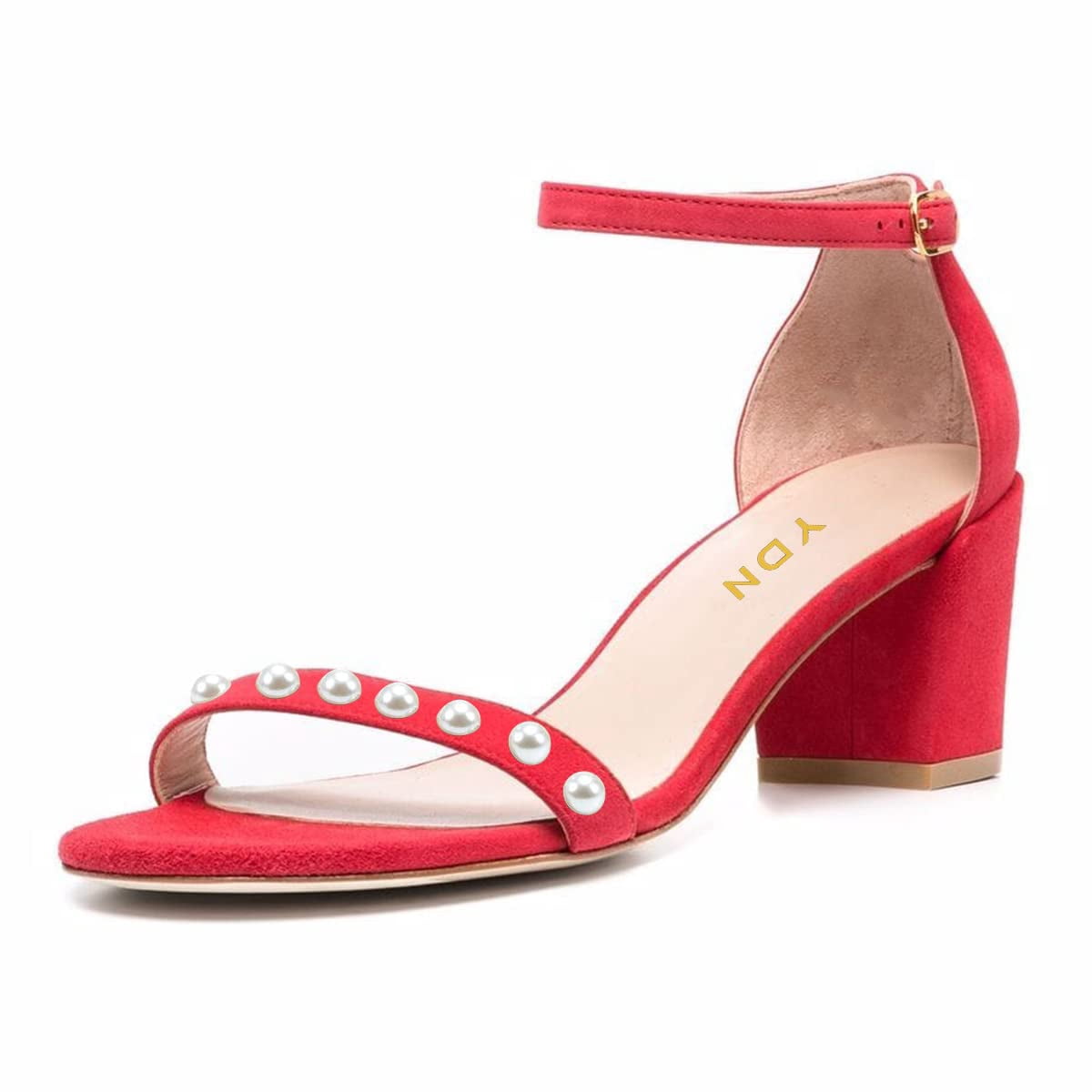 YDN Women Elegant Round Open Toe Pearl Studded Single Strap Sandals ...