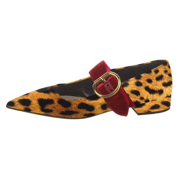 YDN Women Elegant Single Buckle Strap Mary Janes Pointed Toe Block Low Heel Ballet Flat Shoes Daily Dancing Prom Size 15 Leopard