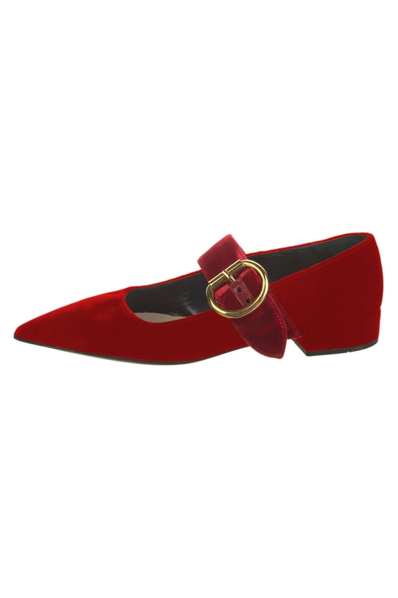 Women Elegant Single Buckle Strap Mary Janes Pointed Toe Block Low Heel Ballet Flat Shoes Daily Dancing Prom Size 16 Red