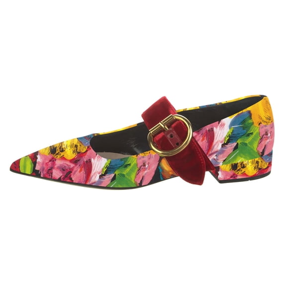 YDN Women Elegant Single Buckle Strap Mary Janes Pointed Toe Block Low Heel Ballet Flat Shoes Daily Dancing Prom Size 7 Floral