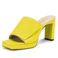 thumbnail image 1 of YDN Women Elegant Square Open Toe Platform Mules Chunky Block High Heeled Slip On Sandals Summer Casual Shoes Size 6.5 Yellow, 1 of 5