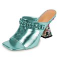 thumbnail image 1 of YDN Women Elegant Studded Square Open Toe Backless Mules Rhinestone Chunky High Heel Sandals Slip On Indoor Outdoor Shoes Size 7 Turquoise, 1 of 4
