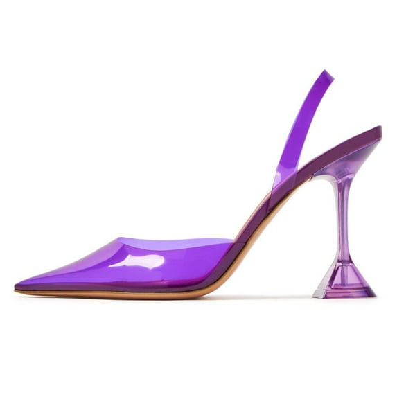 YDN Women Elegant Transparent Slingback Slip On Pumps Slim High Heels Pointed Toe Sandals Dress Dating Wedding Shoes Size 14 Purple