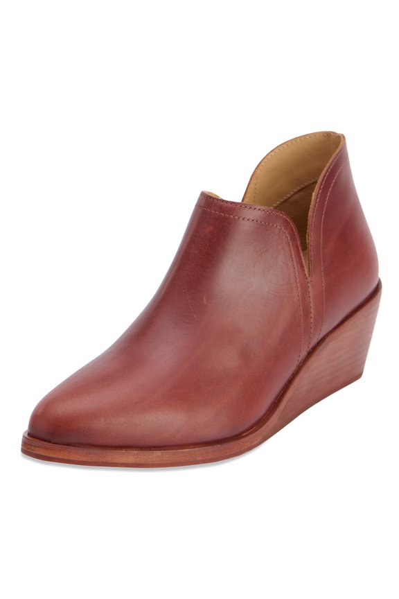 Women Fashion Almond Closed Toe V Cutout Booties Wedge Low Heel Pull On Ankle Boots Formal Business Office Shoes Size 14 Reddish Brown