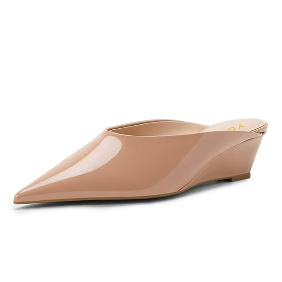 YDN Women Fashion Clogs Mules Slip On Wedge Mid Heels Pointed Closed Toe Slide Sandals Walking Party Daily Shoes Size 13 Nude