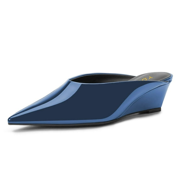 YDN Women Fashion Clogs Mules Slip On Wedge Mid Heels Pointed Closed Toe Slide Sandals Walking Party Daily Shoes Size 5 Blue