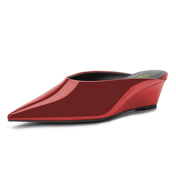 YDN Women Fashion Clogs Mules Slip On Wedge Mid Heels Pointed Closed Toe Slide Sandals Walking Party Daily Shoes Size 7 Red