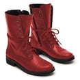 thumbnail image 1 of YDN Women Fashion Combat Boots Closed Round Toe Zippers Flats Lace Up Mid Calf Booties Working Outfit Party Shoes Size 15 Red, 1 of 4