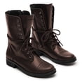 thumbnail image 1 of YDN Women Fashion Combat Boots Closed Round Toe Zippers Flats Lace Up Mid Calf Booties Working Outfit Party Shoes Size 8 Brown, 1 of 4
