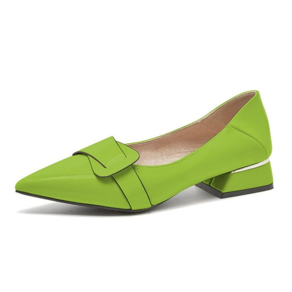 YDN Women Fashion Pointed Closed Toe Block Low Heel Pumps Slip On Flats Shoes Office Daily Shopping Size 13 Green