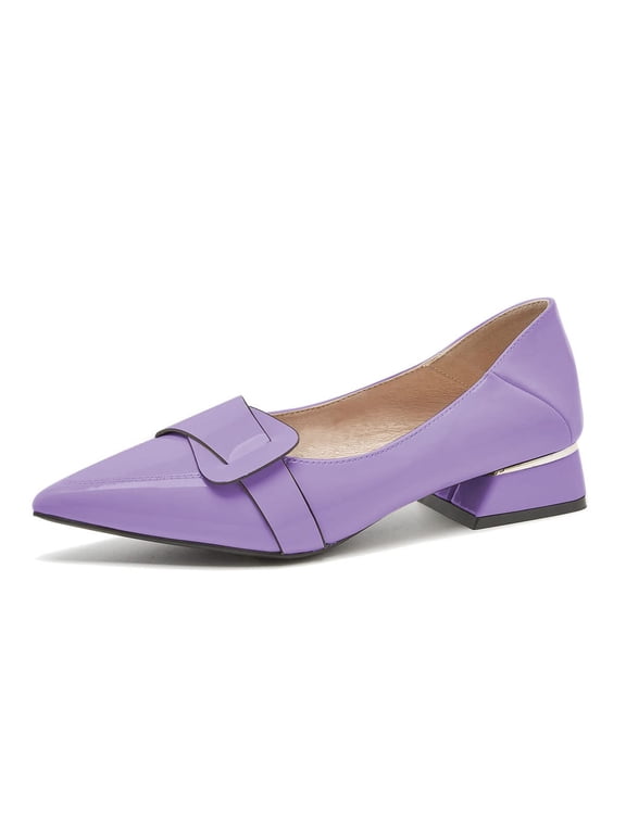 Women Fashion Pointed Closed Toe Block Low Heel Pumps Slip On Flats Shoes Office Daily Shopping Size 16 Purple