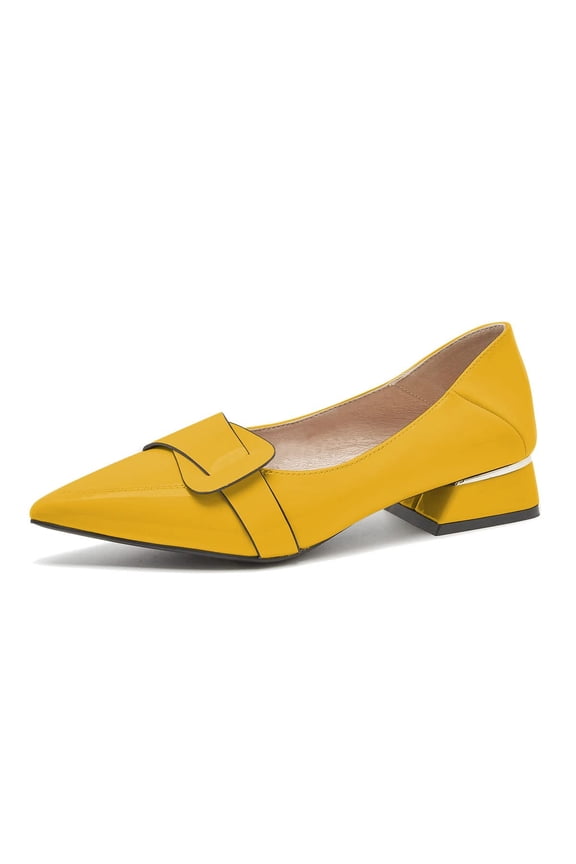 Women Fashion Pointed Closed Toe Block Low Heel Pumps Slip On Flats Shoes Office Daily Shopping Size 6.5 Yellow