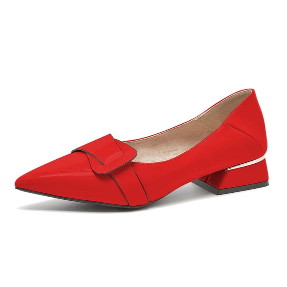 YDN Women Fashion Pointed Closed Toe Block Low Heel Pumps Slip On Flats Shoes Office Daily Shopping Size 7.5 Red