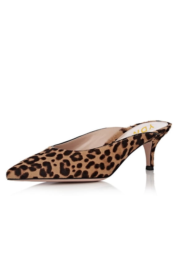Women Fashion Pointed Closed Toe Kitten Low Heel Clogs Mules Slip On Slide Sandals Party Office Shoes Size 6.5 Leopard