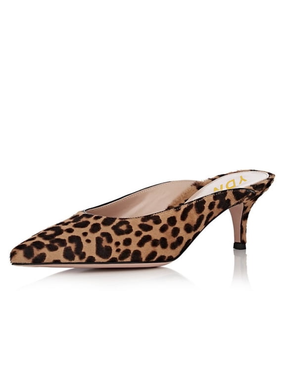 Women Fashion Pointed Closed Toe Kitten Low Heel Clogs Mules Slip On Slide Sandals Party Office Shoes Size 6.5 Leopard