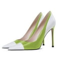 thumbnail image 1 of YDN Women Fashion Pointed Closed Toe Slip On Pumps Sexy Stiletto High Heels Party Dress Prom Office Shoes Size 15 White and Green, 1 of 4