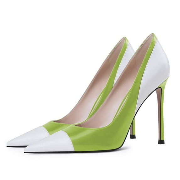 YDN Women Fashion Pointed Closed Toe Slip On Pumps Sexy Stiletto High Heels Party Dress Prom Office Shoes Size 4 White and Green