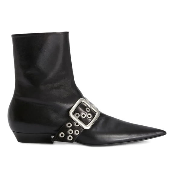 YDN Women Fashion Pointed Toe Strap Buckle Flats Boots Side Zippers Chelsea Ankle Booties Club Party Daily Shoes Size 8 Black