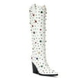 thumbnail image 1 of YDN Women Fashion Rhinestone Studded Knee High Boots Pull On Chunky High Heels Prom Daily Western Long Boots Size 6.5 White, 1 of 3