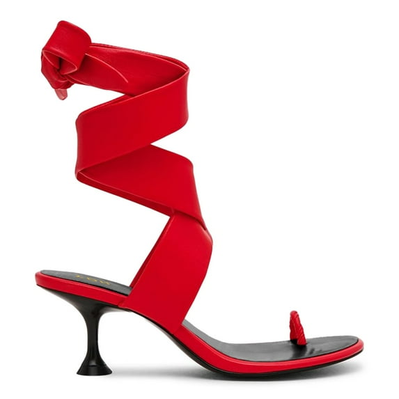 YDN Women Fashion Ring Toe Ankle Wrap Sandals Wide Strap Lace Up Low Heels Chic Party Dressy Summer Shoes Size 10 Red