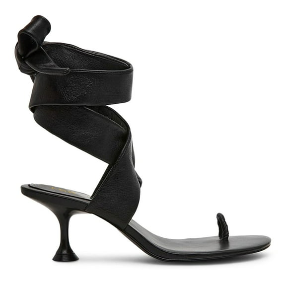 YDN Women Fashion Ring Toe Ankle Wrap Sandals Wide Strap Lace Up Low Heels Chic Party Dressy Summer Shoes Size 7 Black