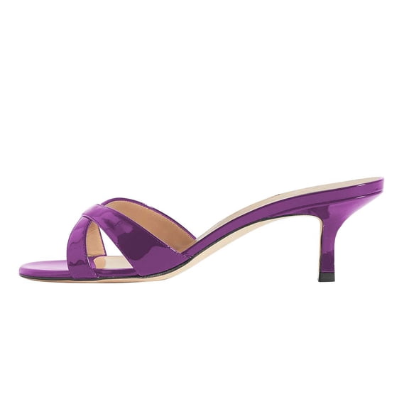 YDN Women Fashion Round Open Toe Mules Kitten Mid Heel Backless Sandals Cross Strap Slip On Dressy Casual Slide Shoes Size 12 Purple