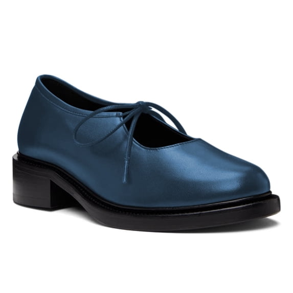 YDN Women Fashion Round Toe Lace Up Pumps Comfortable Bowtie Chunky Low Heels Business Shopping Daily Shoes Size 4 Blue