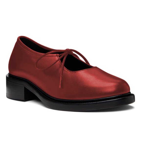 YDN Women Fashion Round Toe Lace Up Pumps Comfortable Bowtie Chunky Low Heels Business Shopping Daily Shoes Size 4 Red