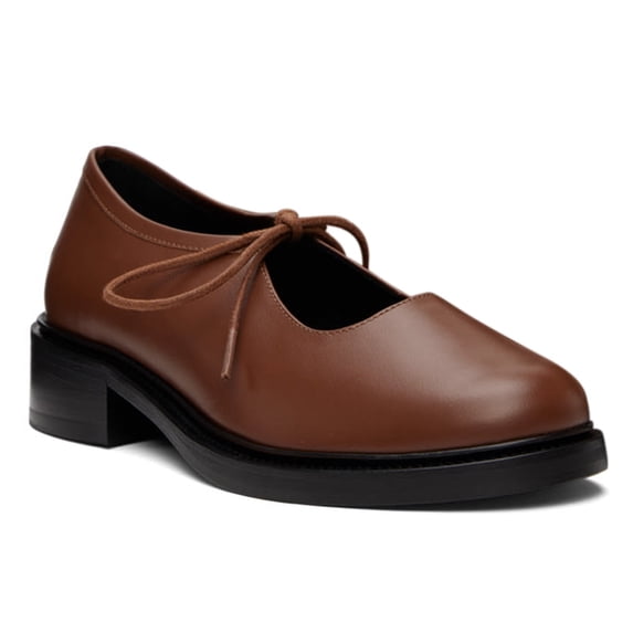 YDN Women Fashion Round Toe Lace Up Pumps Comfortable Bowtie Chunky Low Heels Business Shopping Daily Shoes Size 6.5 Brown
