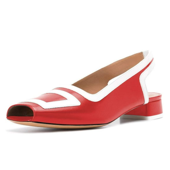 YDN Women Fashion Square Open Toe Low Block Heel Slide Pumps Loafers Slingback Slip On Sandal Office Ladies Dress Casual Summer Shoes Size 10.5 Red
